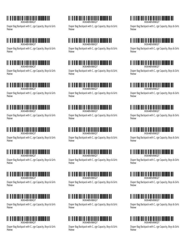 Sheet of thirty FNSKU barcode labels