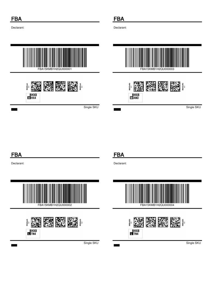 Sheet of four FBA box labels